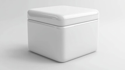 A simple, modern white square container with a smooth surface and rounded edges.