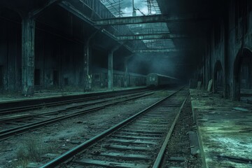 Abandoned Train Station With A Single Train