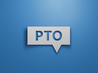 paid time off words on Speech Bubble and charts.Minimalist Abstract Design With White Cut Out Paper.3D rendering on blue background.