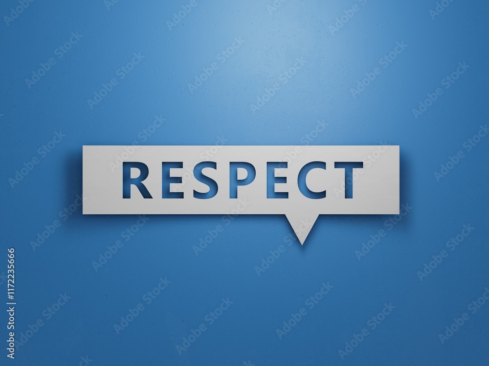 Poster respect concept on speech bubble.minimalist abstract design with white cut out paper.3d rendering on