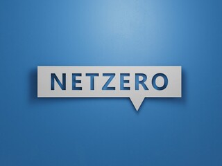 Reduce CO2 emissions, limit climate change, global warming, net zero carbon dioxide reduction concept. Green Net Zero icon.3D rendering on blue background.