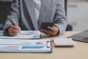 Business Documents, Auditor businesswoman checking searching document legal prepare paperwork or report for analysis TAX time,accountant Documents data contract partner deal in workplace office