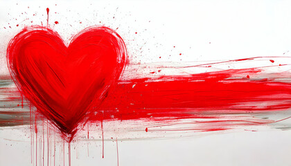 Romantic red heart abstract paint brush stroke background banner for Valentine's Day
