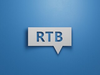 rtb, real, time, bidding. wooden table with cubes. text on wood blocks.Minimalist Abstract Design With White Cut Out Paper.3D rendering on blue background. 