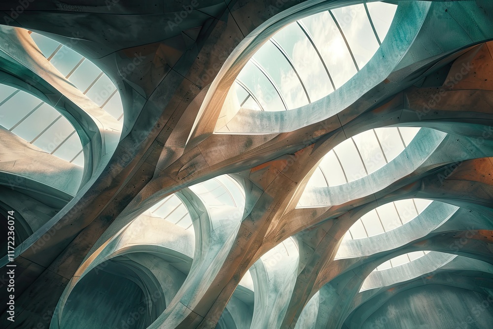 Poster Clear Pixel Picture of Art and Design of Architecture Ceiling  Modern Curve Pattern