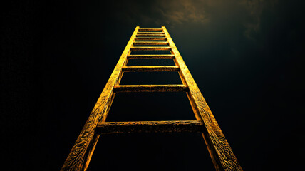 A stunning golden ladder ascends into an infinite black sky, illuminated by soft, glowing highlights, creating a sense of wonder and endless possibilities.