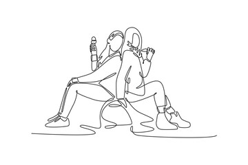 Street food festival. Market concept. Single line draw design vector graphic illustration.