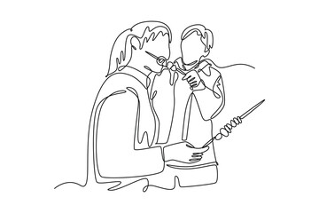 Street food festival. Market concept. Single line draw design vector graphic illustration.