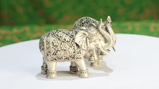 Pure Silver Elephant Idols with Trunk Up for Vastu. 925 Silver Indian Deity Idol High Detail Finish for Pooja and Home Decor. Hindu Religions. Elephants represent luxury peace and royalty
