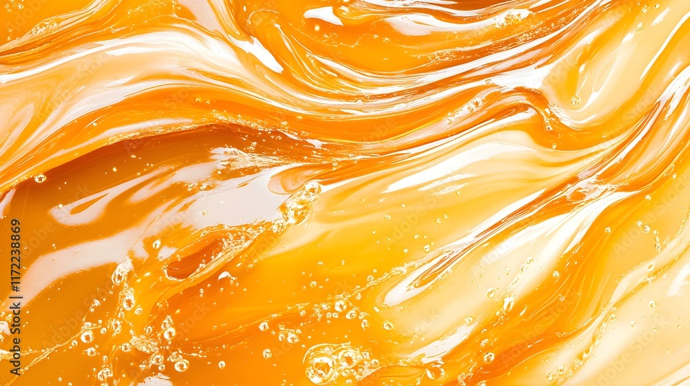 Aufkleber vivid abstract background of smooth and shiny golden fluid with bubbles capturing the essence of liq