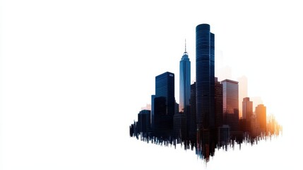 Obraz premium Urban landscape transformation skyscrapers in a city at sunrise digital art modern environment aerial view futuristic concept