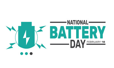 February is National Battery Day background template. perfect for banners, cards, posters, and social media. Vector design with text inscription and classic color for a professional look