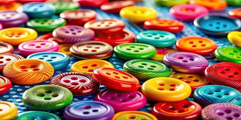 Colorful button details explode in macro photography; a white background enhances each hue.
