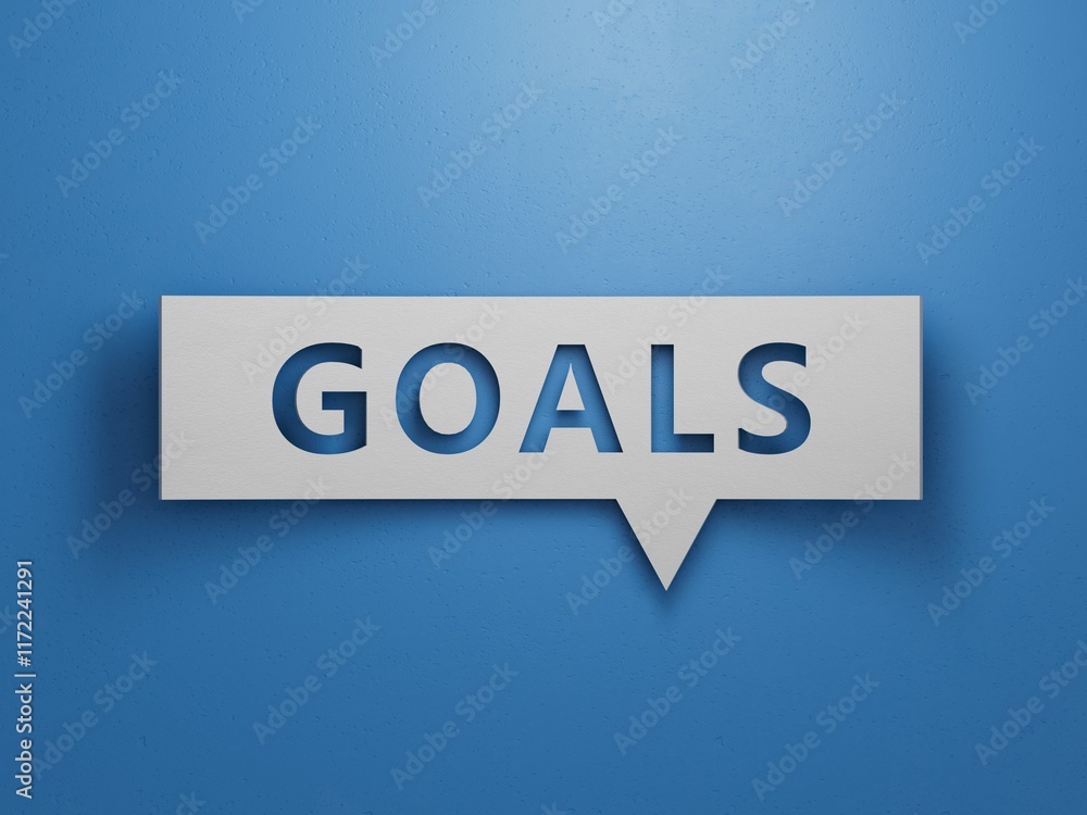 Poster the word goals is written on a speech bubble structure.minimalist abstract design with white cut out