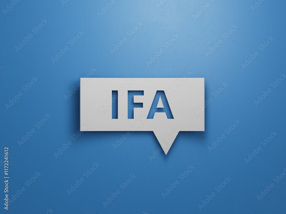Poster the word ifa is written on a speech bubble structure.minimalist abstract design with white cut out p