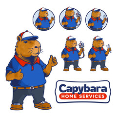 Capybara Mascot Logo Design For Refrigeration, HVAC, Air Conditioner, Heating and Cooling Company, Character Cartoon Stock Vector