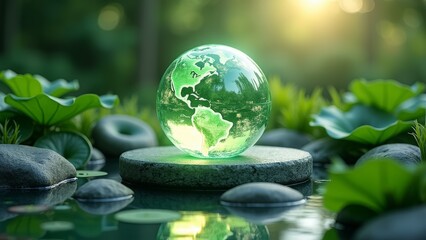 Floating World and Nature Harmony podium green 3d render
