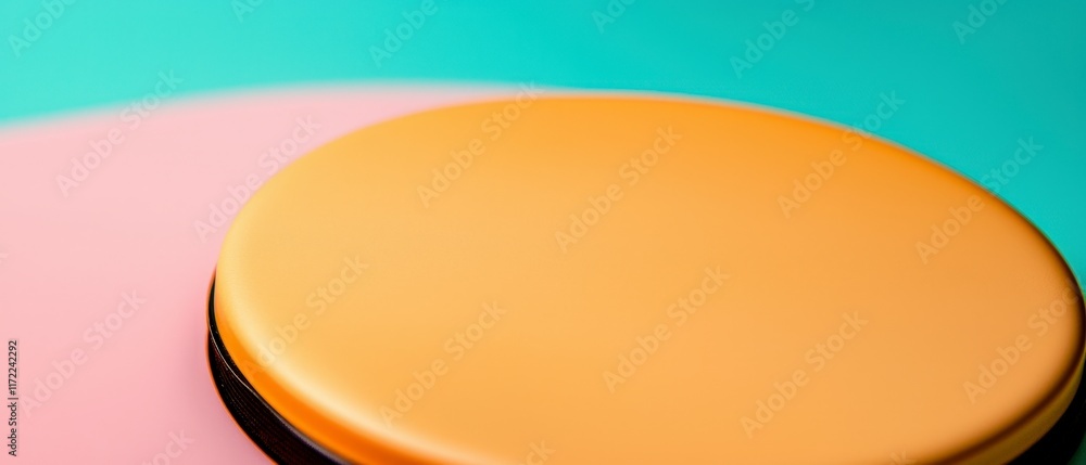 Poster abstract pastel background with round orange platform minimalist product display soft color palette