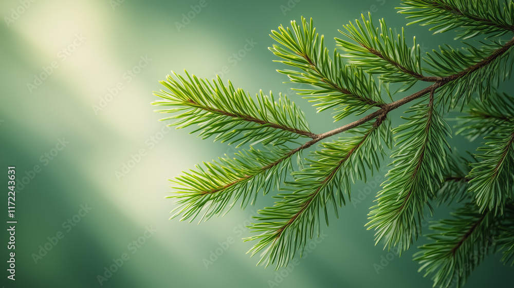 Aufkleber serene evergreen branch: sunlight filters through the needles of a lush evergreen branch, creating a
