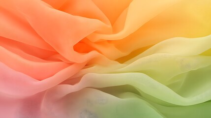 Obraz premium Soft and Flowing Fabric Texture with Gradient Hues of Orange, Yellow, and Green Ideal for Backgrounds, Textures, and Creative Design Projects