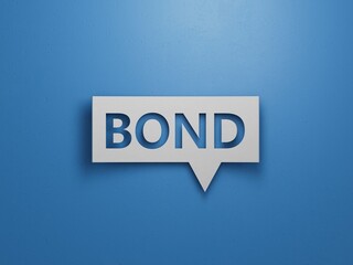 woman made word bonds with wood blocks. Selective focus.Minimalist Abstract Design With White Cut Out Paper.3D rendering on blue background.