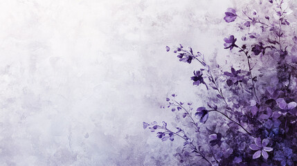 Purple distressed flower background, copy space. decorative blue lavender wallpaper, antique watercolor banner, grunge crumpled texture, rough retro vintage backdrop.