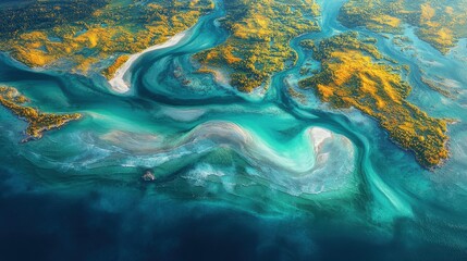 A beautiful blue ocean with a yellowish brown line running through it