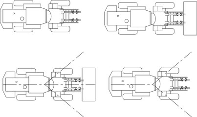 Vector sketch silhouette design detail of heavy equipment construction vehicle excavator bulldozer for road and bridge repair.eps