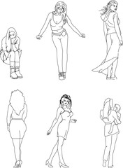 Vector sketch silhouette design of artist model doing photo shoot for advertisement.eps