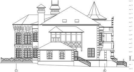 Vector sketch silhouette design of classic vintage old palace building with tower.eps