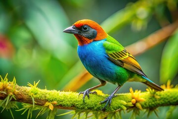 Obraz premium High-definition wildlife photo: a Bay-headed Tanager (Tangara gyrola) bursts with vivid color.