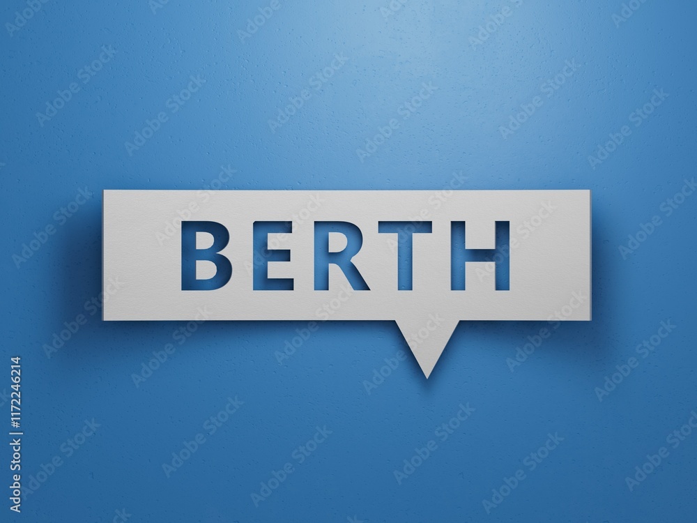 Poster word berth. wooden small cubes with letters with copy space available.minimalist abstract design wit