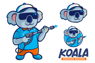 Pressure Washing Logo Stock, Koala Cartoon Mascot Vector