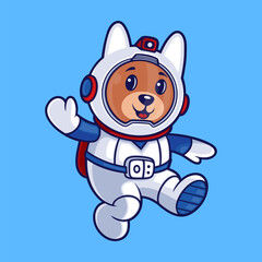 Space Dog Cartoon Vector, Dog Astronaut Vector Illustration 