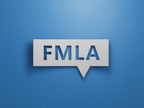 Word fmla on Speech Bubble with copy space.Minimalist Abstract Design With White Cut Out Paper.3D rendering on blue background.
