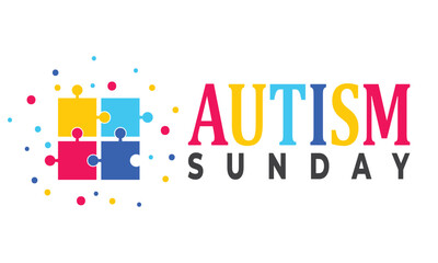 February is Autism sunday colorful Puzzle background template. Perfect for banners, cards, posters, and social media .Vector design with text inscription and classic color for a professional look