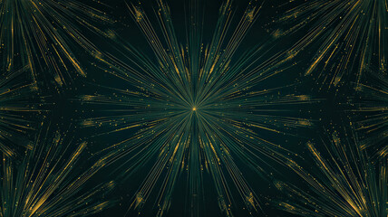 Fototapeta premium A gradient background transitioning from emerald green to black, elegantly adorned with subtle golden starburst patterns, creating a rich and sophisticated visual atmosphere.