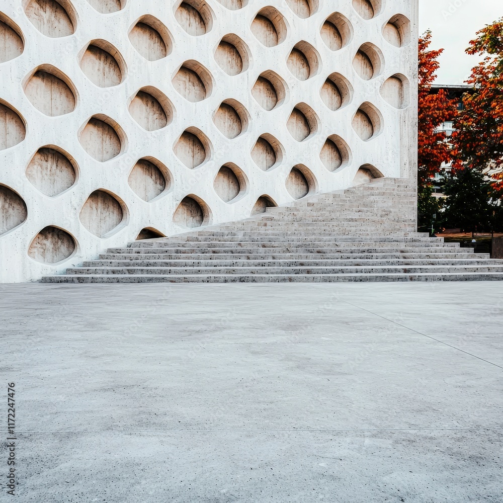 Poster modern concrete architecture abstract building facade with steps and plaza
