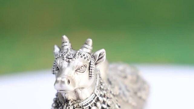 Nandi Maharaj, the sacred bull of Lord Shiva in Hindu mythology. 925 Silver Indian Deity Idol High Detail Finish for Pooja and Home Decor. Hindu Religions. He is also the guardian deity of Kailash