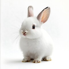 Cute white bunny rabbit sitting, studio shot, white background, pet animal. (1)