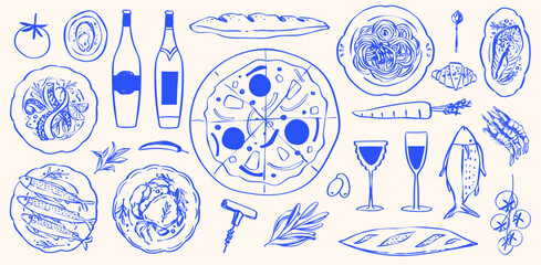 Hand Drawn Foods Clip Art Mediterranean Restaurant Sea Food Menu Background Dolce Vita Vector