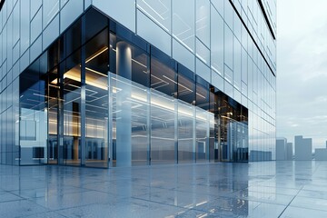 Vibrant Image of 3D Render, Visualization of Modern Glass Commercial Building
