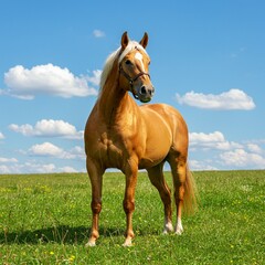 Obraz premium Red Horse with in field against sky