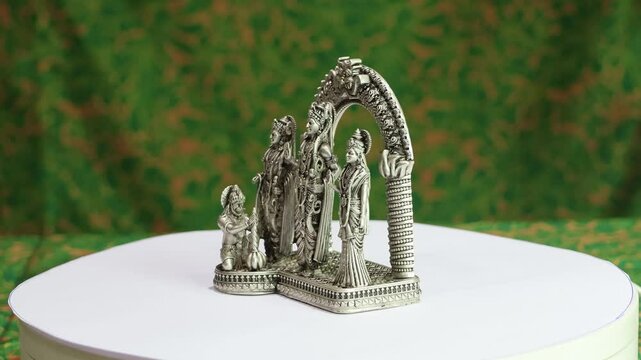 Ram Darbar silver idol typically depicts Lord Ram, his consort Sita, his brother Lakshman, and his devotee Hanuman. 925 Silver Indian Deity Idol High Detail Finish for Pooja and Home Decor.