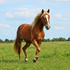 Red Horse with in field against sky