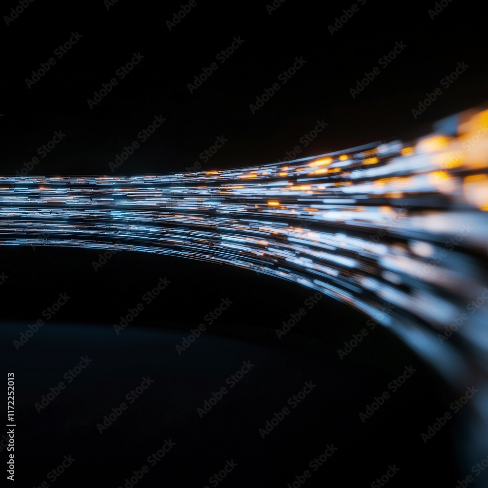 Poster abstract digital data stream futuristic technology background glowing fiber optic cables network