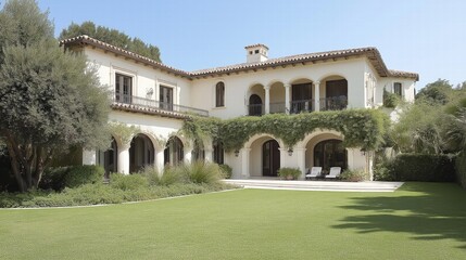 Fototapeta premium Luxurious Mediterranean Villa with Lush Garden
