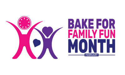 PrintFebruary is  Bake for Family Fun Month background template. Perfect for banners, cards, posters, and social media .
Vector design with text inscription and classic color for a professional look