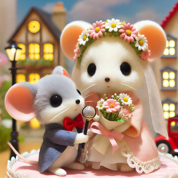 Beautiful miki mouse couple celebrating her marriage ceremony. This is a beautiful background for any shop.
