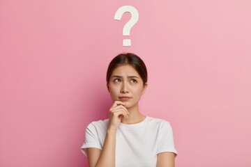 Woman Thinking Deeply with a Question Mark Above Her Head